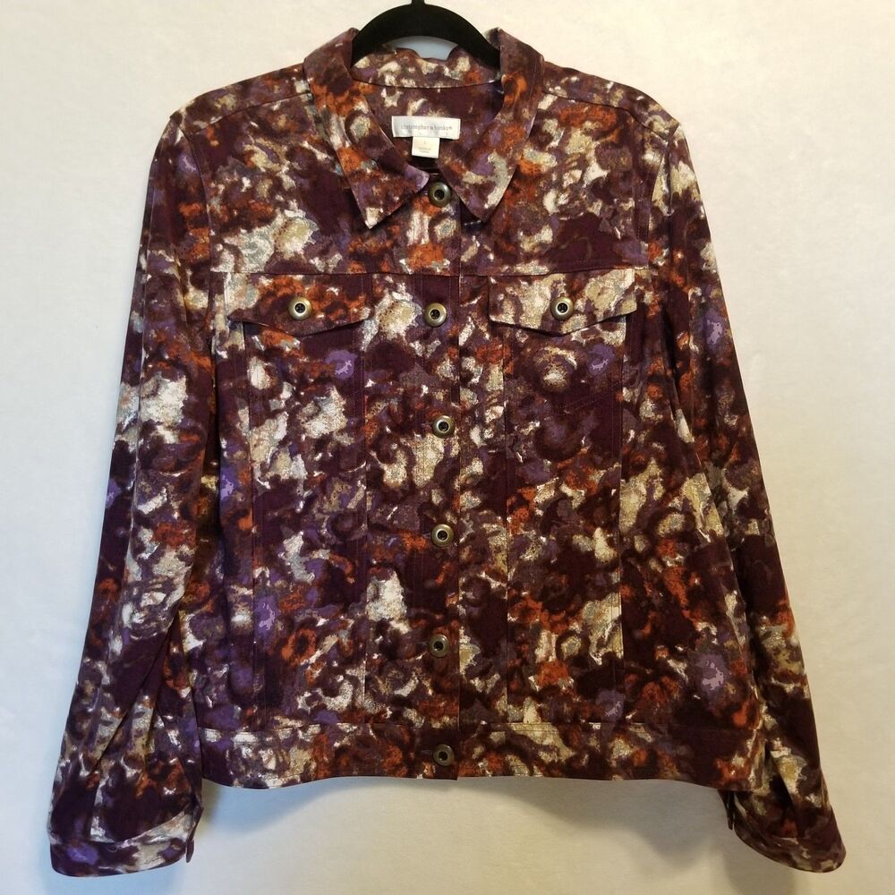 Christopher & Banks L Top Shacket Button Front Flannel Abstract Floral Boho